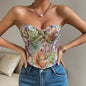Top a fascia con stampa floreale Y2K, design con lacci sul retro. Crop top stile corsetto INS Fashion per donna