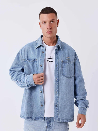 PXP Camicia overshirt in denim con inserti Polaris 2693130 JMC blu