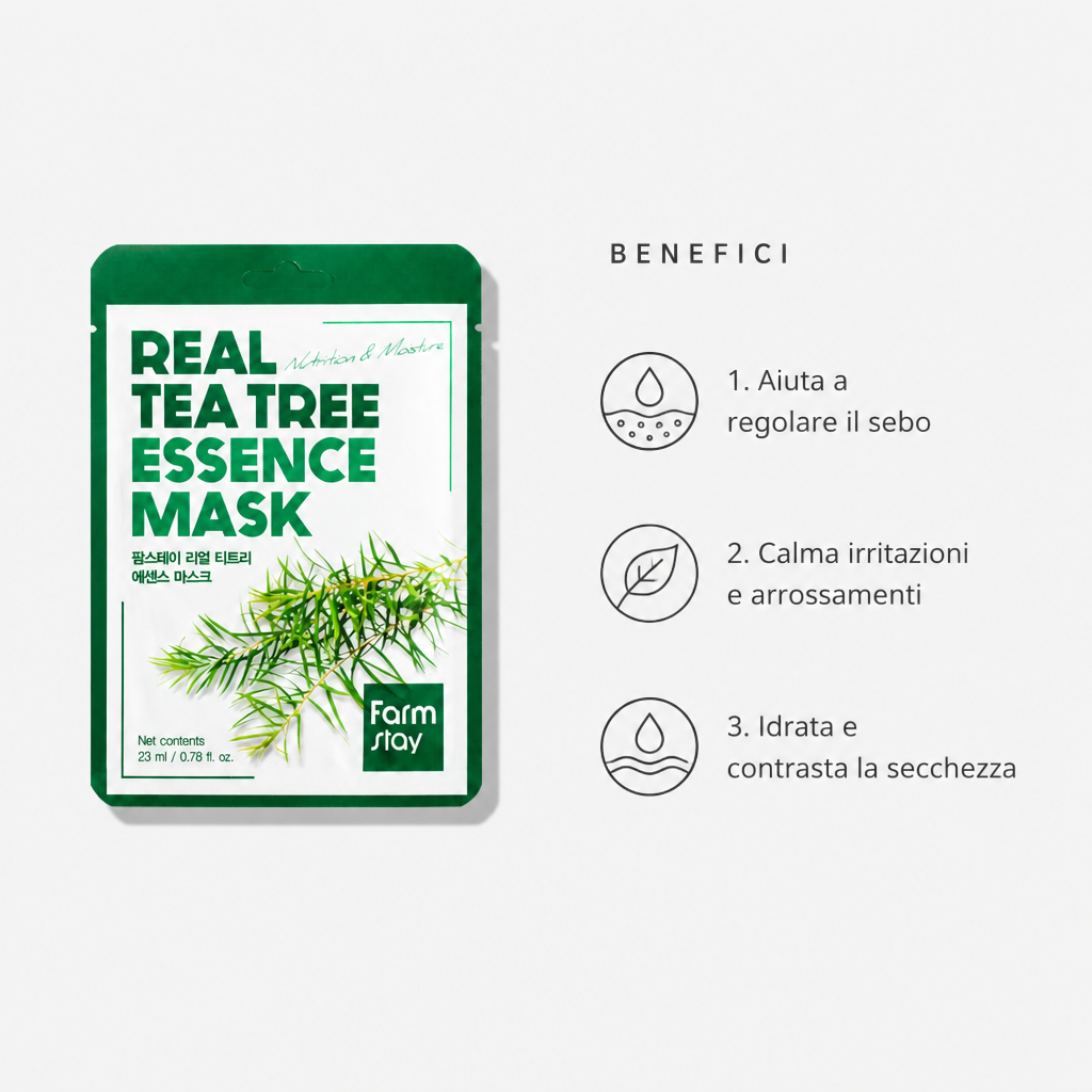 Farmstay Real Tea Tree Essence Mask – Maschera Viso Purificante 23ml