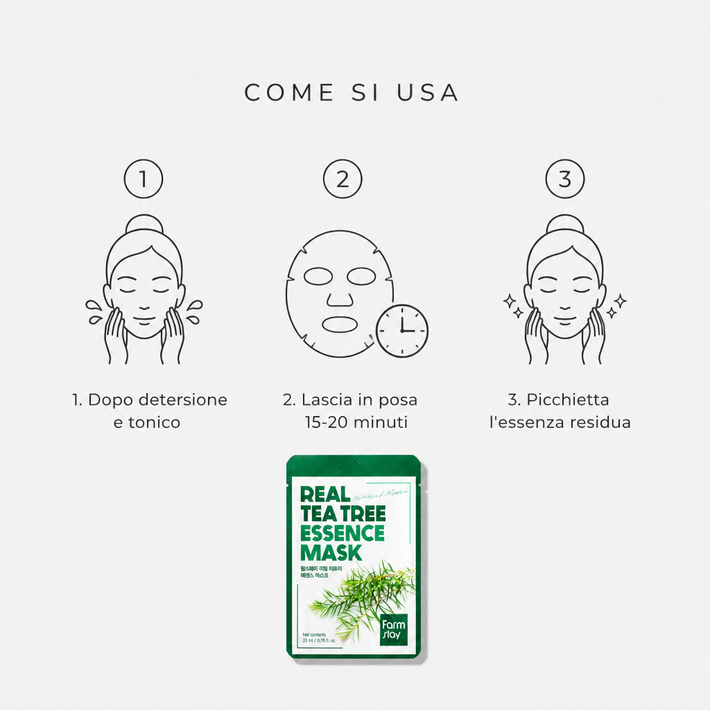 Farmstay Real Tea Tree Essence Mask – Maschera Viso Purificante 23ml