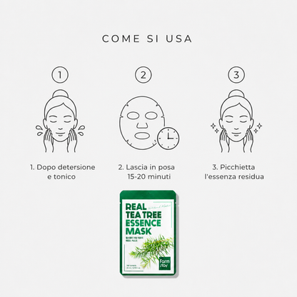 Farmstay Real Tea Tree Essence Mask – Maschera Viso Purificante 23ml