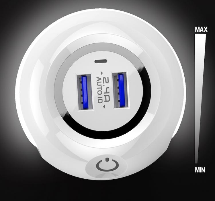 SCHNELLES EU-LADEGERÄT 2 USB ANDROID-IOS STECKER 2.4A + LED-TOUCH-NACHTLAMPE
