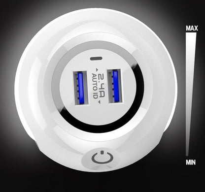 SCHNELLES EU-LADEGERÄT 2 USB ANDROID-IOS STECKER 2.4A + LED-TOUCH-NACHTLAMPE