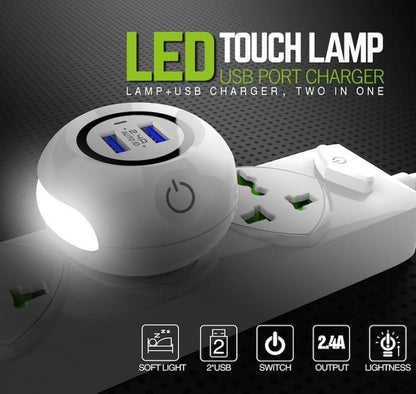 SCHNELLES EU-LADEGERÄT 2 USB ANDROID-IOS STECKER 2.4A + LED-TOUCH-NACHTLAMPE