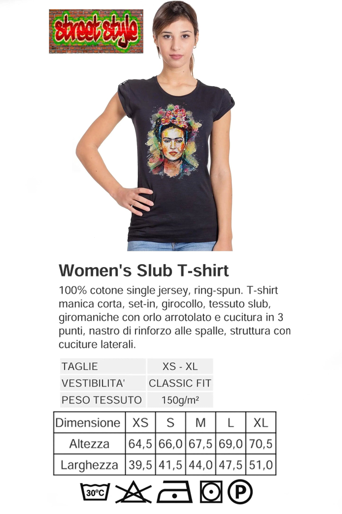T-shirt Frida Kahlo Donna Bio - Cotone Organico 100% Made in Italy