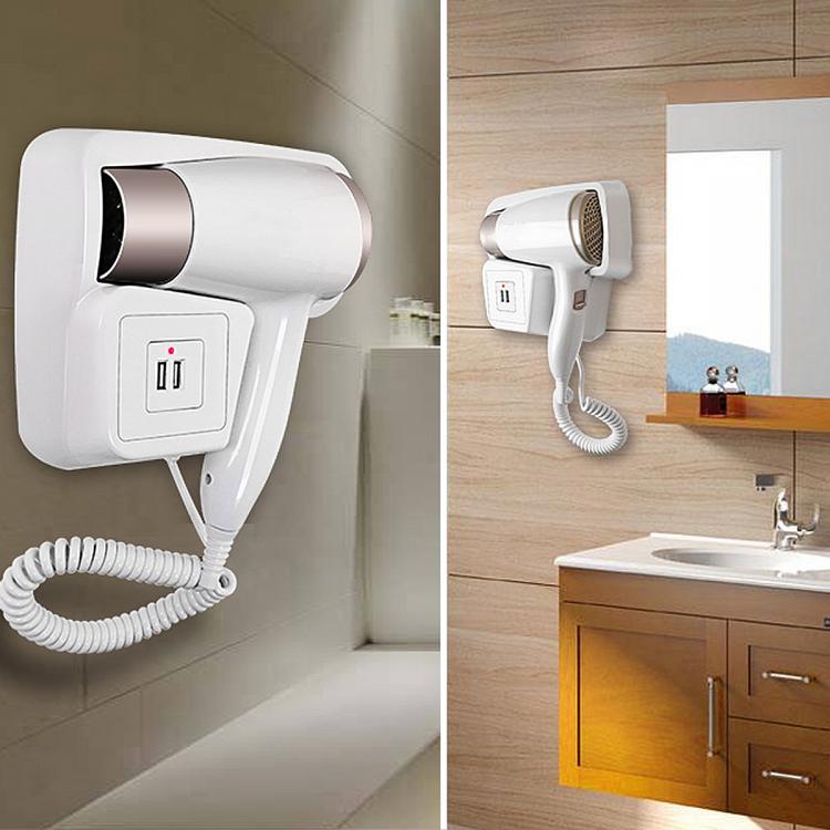 HAARTROCKNER FÖHN WANDMONTAGE FÜR HOTEL BADEZIMMER HERBERGEN UMKLEIDEKABINEN BARS + USB