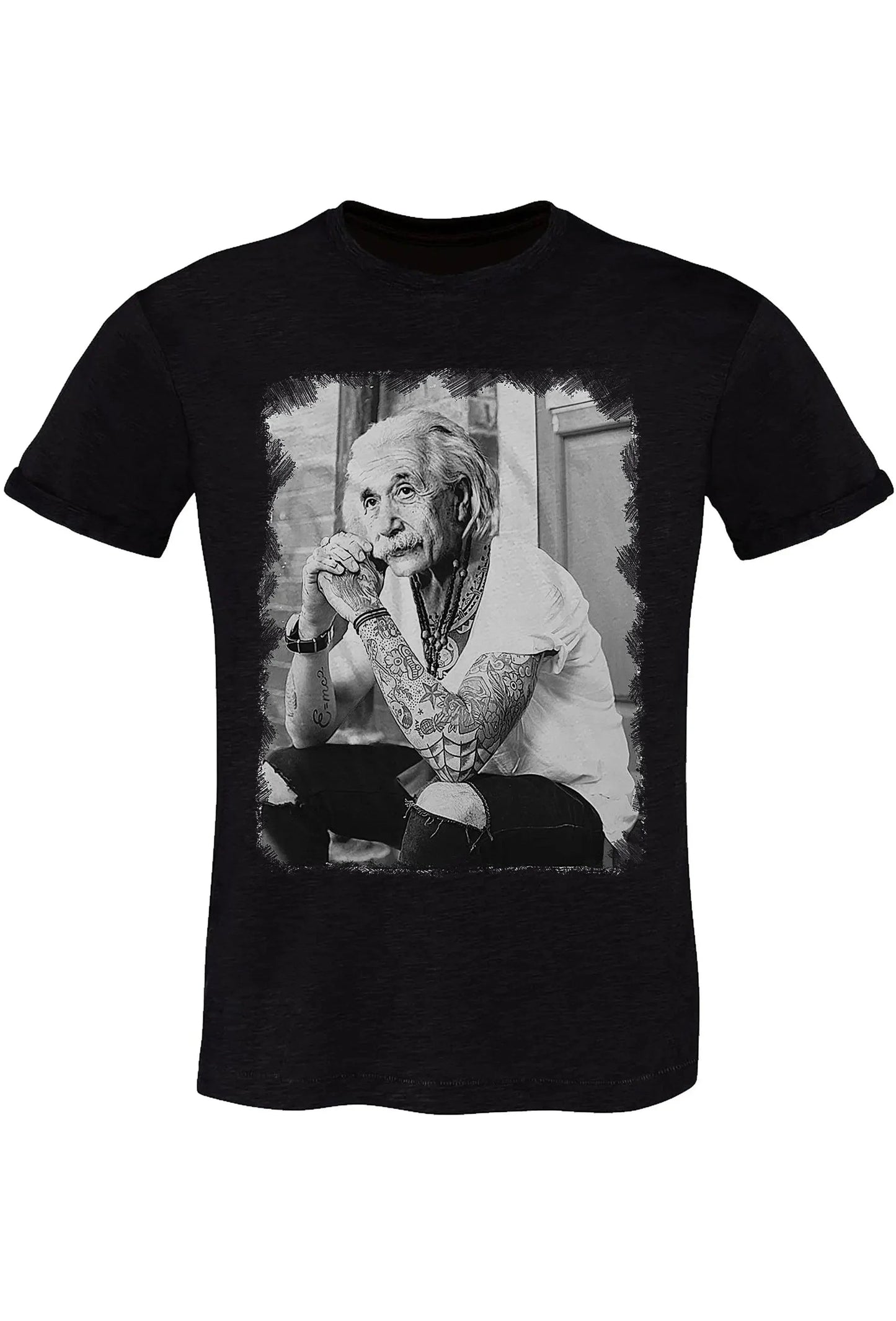 Einstein Genio Fisico Tattoo - T-shirt Uomo in Cotone Fiammato in BS