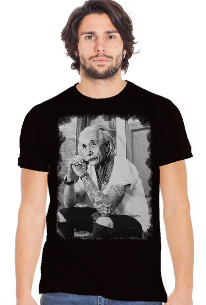 Einstein Genio Fisico Tattoo - T-shirt Uomo in Cotone Fiammato in BS