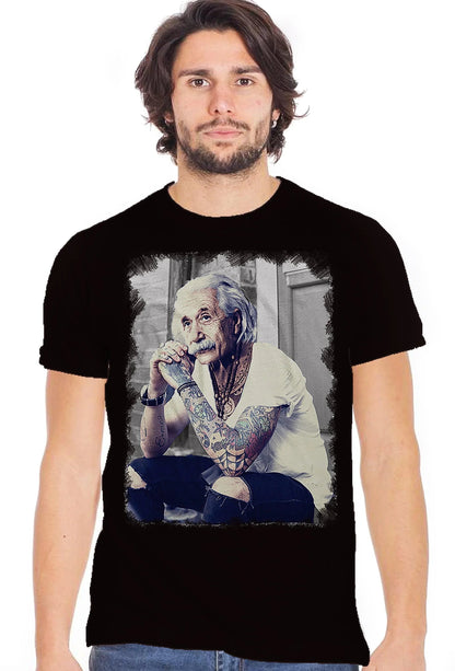 Einstein Genio Fisico Tattoo - T-shirt Uomo in Cotone Fiammato in BS