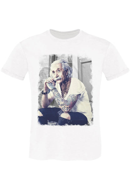 Einstein Genio Fisico Tattoo - T-shirt Uomo in Cotone Fiammato in BS