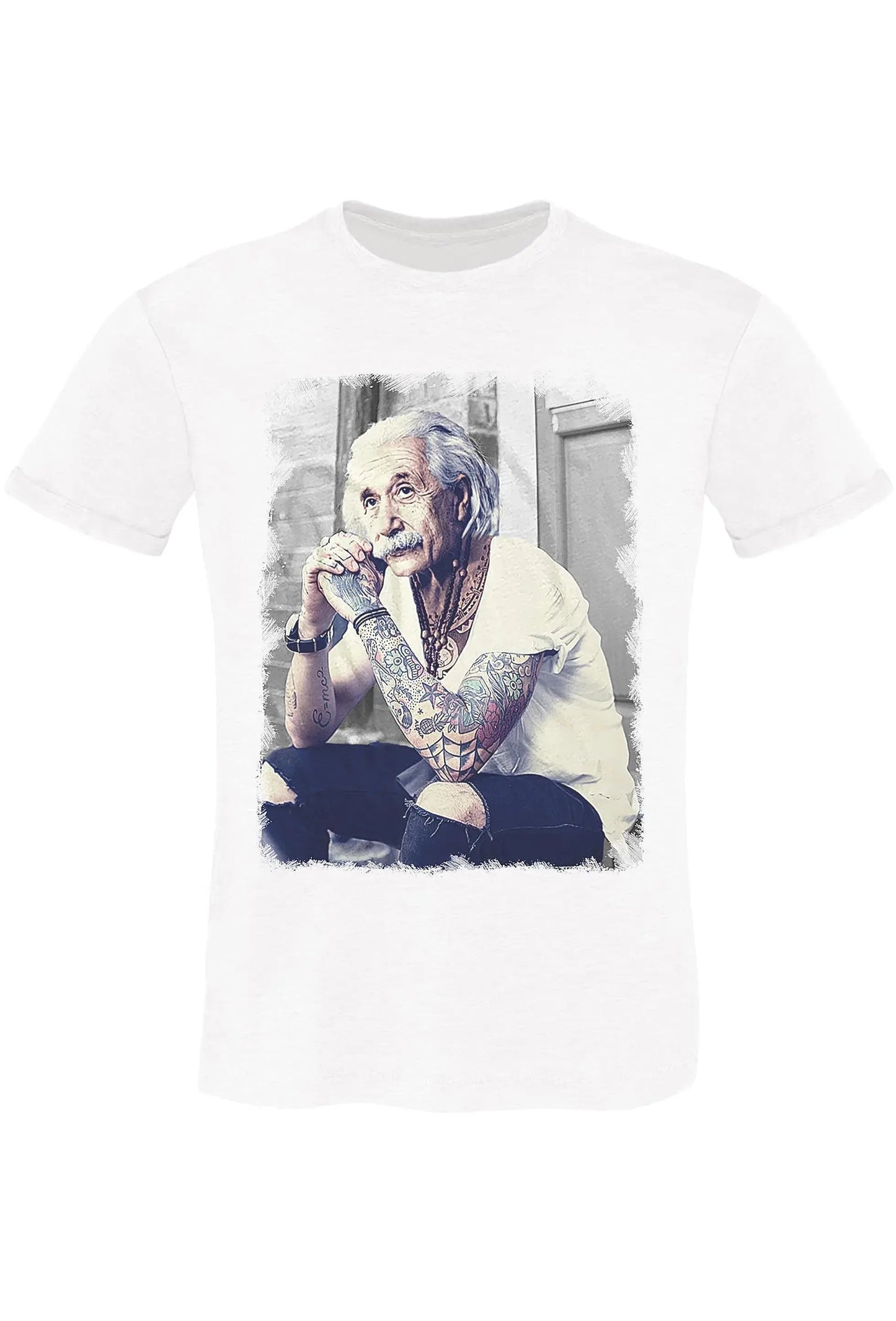 Einstein Genio Fisico Tattoo - T-shirt Uomo in Cotone Fiammato in BS