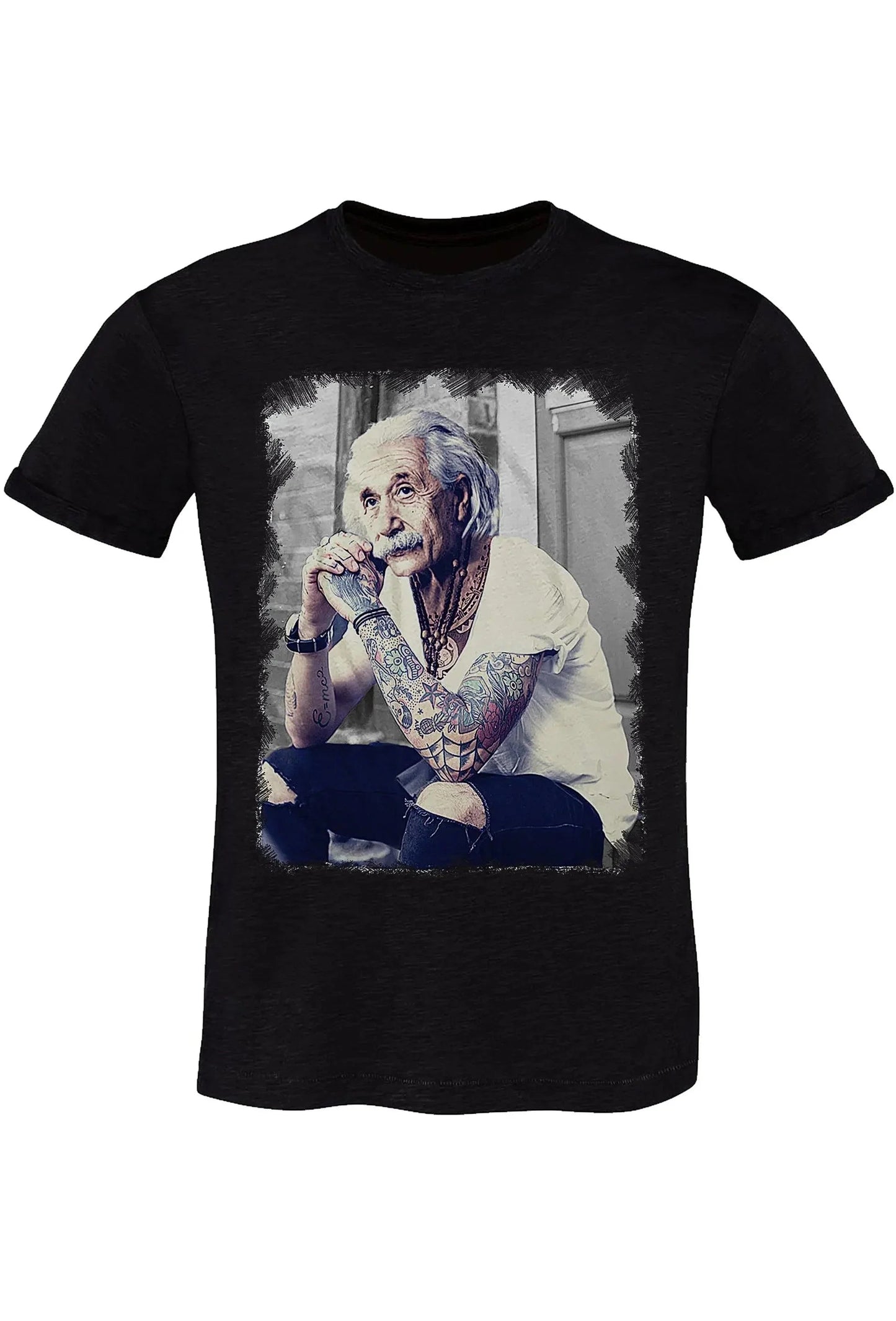 Einstein Genio Fisico Tattoo - T-shirt Uomo in Cotone Fiammato in BS