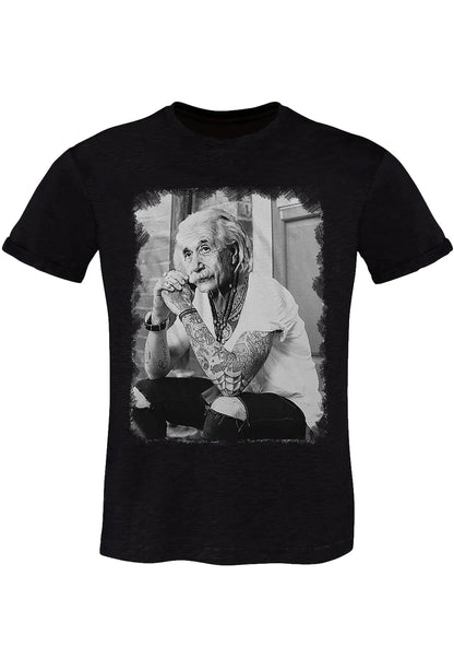 Einstein Genio Fisico Tattoo - T-shirt Uomo in Cotone Fiammato in BS