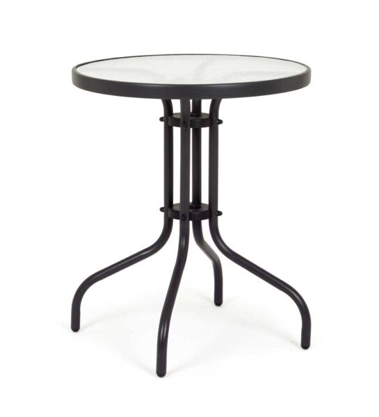 Tavolo da Esterno in Acciaio Nero Ø60 cm – Piano in Vetro Temperato
