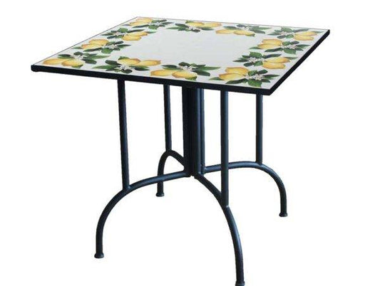 Tavolo Mosaico Lemon 80x80 cm – Ferro verniciato, piano in ceramica decorata