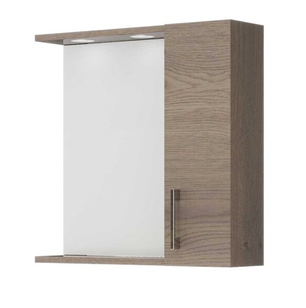 Specchiera Contenitore Bagno LED 58x17x60cm Noce Americano - 1 Anta 2 Faretti