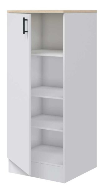 Hochschrank 60 cm 1 Tür, verstellbare Einlegeböden, Weiß/Eiche - MDF