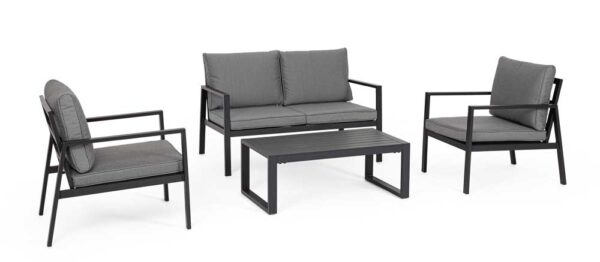 Outdoor-Lounge-Set aus anthrazitfarbenem Aluminium Hilde – 2-Sitzer-Sofa, 2 Sessel, Couchtisch