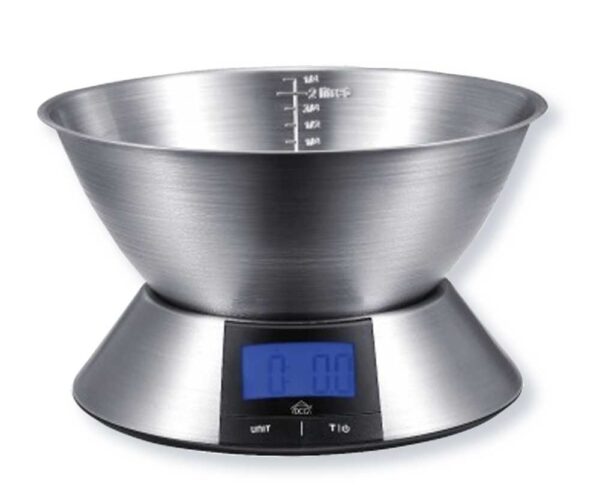 Bilancia da Cucina Digitale in Acciaio Inox 5 Kg con Ciotola