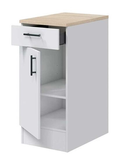 Mobile Basis 40x60x90h Kira 1 Schublade 1 Tür MDF Weiß/Eiche – Haus- und Küchenmöbel