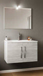 Hängender Badezimmerschrank 81x46 cm mit Spiegel und Spotlicht Eiche Grau