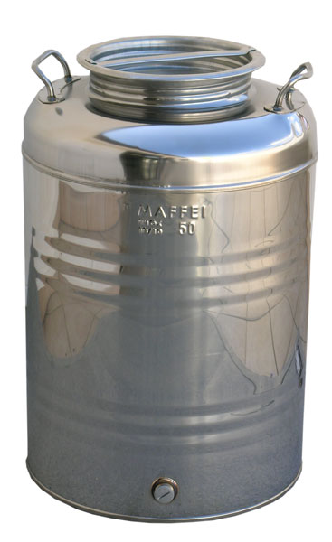 Damigiana inox 30 lt Maffei alta, predisposta per rubinetto 1/2", spessore 0,6 mm