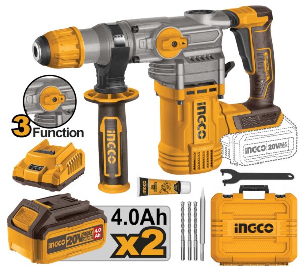 Bohrhammer Meißelhammer 20V Brushless SDS Plus 4,5J mit 2 Akkus 4Ah, Koffer – P20S