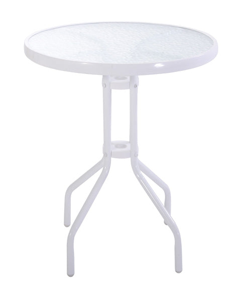 Tavolo Ios Ø60 cm – Acciaio verniciato, piano in vetro, bianco