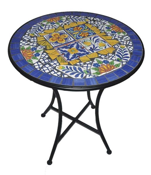 Tavolo da Esterno Blu Makari Ø 60 cm – Ferro Trattato e Ceramica a Mosaico