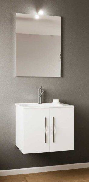 Mobile Bagno Sospeso 61x46 cm con Specchio e Faretto Bianco Perla