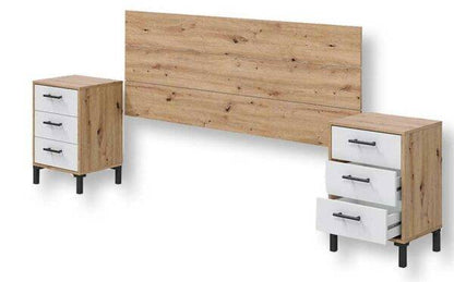 Kopfteil mit 2 Nachttischen Weiß Artik und Eiche Natur – 240x101x33 cm