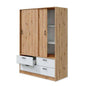 2 Sliding Door Wardrobe with 4 Drawers Knotted Oak and White Artik – 140x60x200h cm