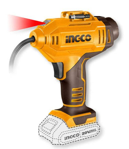 Ingco 20V 150 PSI Akku-Kompressor mit LED und 3 Adaptern – Nur Gehäuse