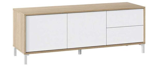 Brooklin TV Stand 130 cm – 2 Doors, 2 Drawers, White and Oak