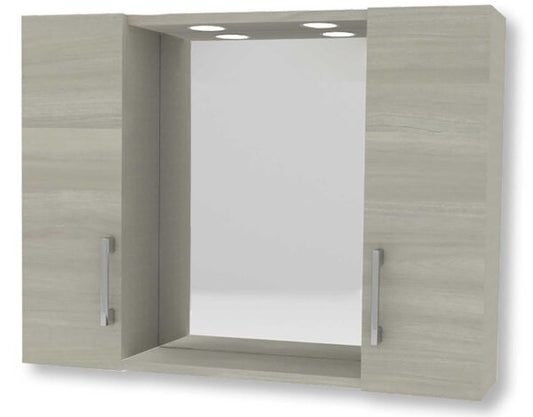Specchiera Contenitore 2 Ante con LED – Rovere Grigio – 77x17x60h cm