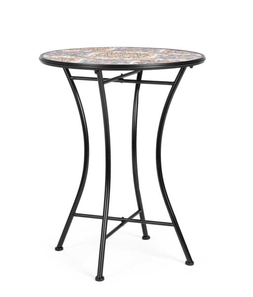 Tavolo Mosaico Santorini Tondo in Ferro e Ceramica Ø60x75h cm