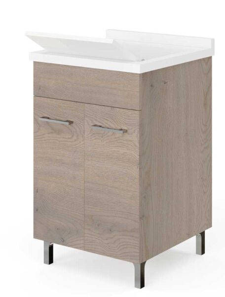 Mobile Lavatoio 2 Ante 50x50x83H Noce Americano - Vasca Polipropilene con Sifone