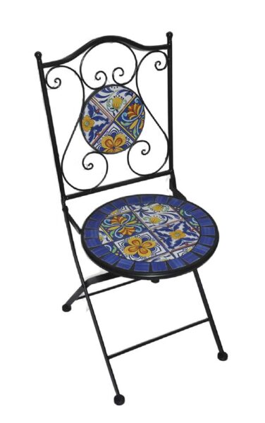 Klappbarer Outdoor-Stuhl Blau Makari – Eisenrahmen und Keramikmosaik