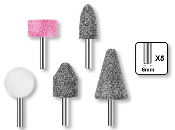 5-teiliger Schleifstift-Satz für Minibohrmaschinen, Schaft 6 mm, sortiert