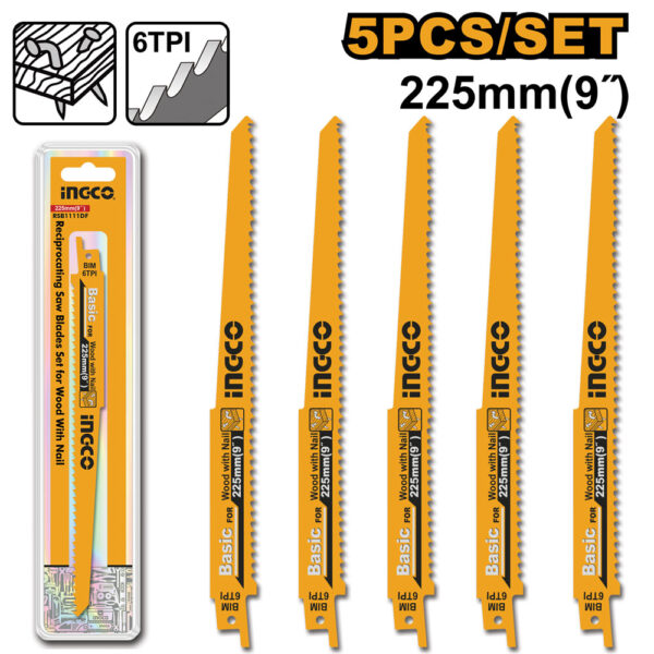 5 Säbelsägeblätter 225 mm, 6 TPI, für Holzzuschnitt