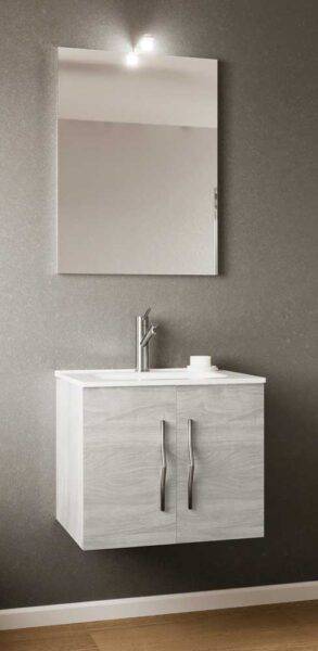 Mobile Bagno Sospeso 61x46 cm con Specchio e Faretto Rovere Grigio