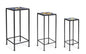 Set of 3 Blue Makari Outdoor Side Tables – Iron Structure and Ceramic Top