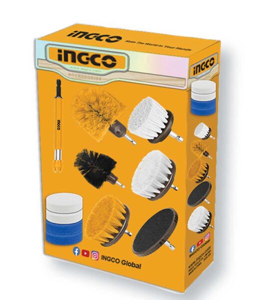 Set 11 Spazzole Multiuso con Gambo 1/4" Ingco