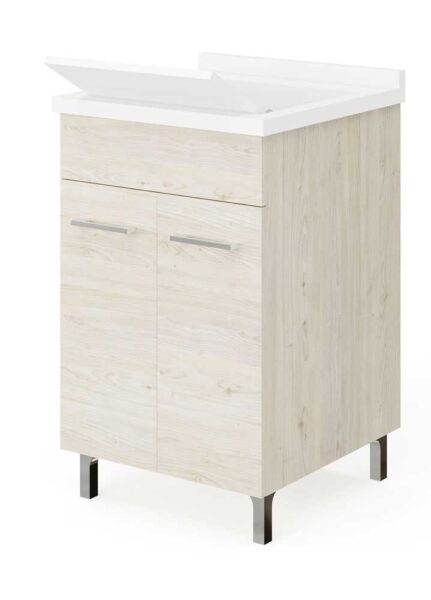 Waschbeckenunterschrank 2 Türen 60x50x83H Eiche Eis - Waschbecken Polypropylen mit Siphon