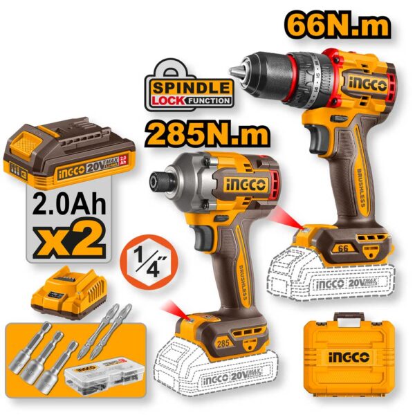 Schlagbohrschrauber-Set 1/4" 20V – 2 Akkus 2.0Ah + 47 Zubehörteile