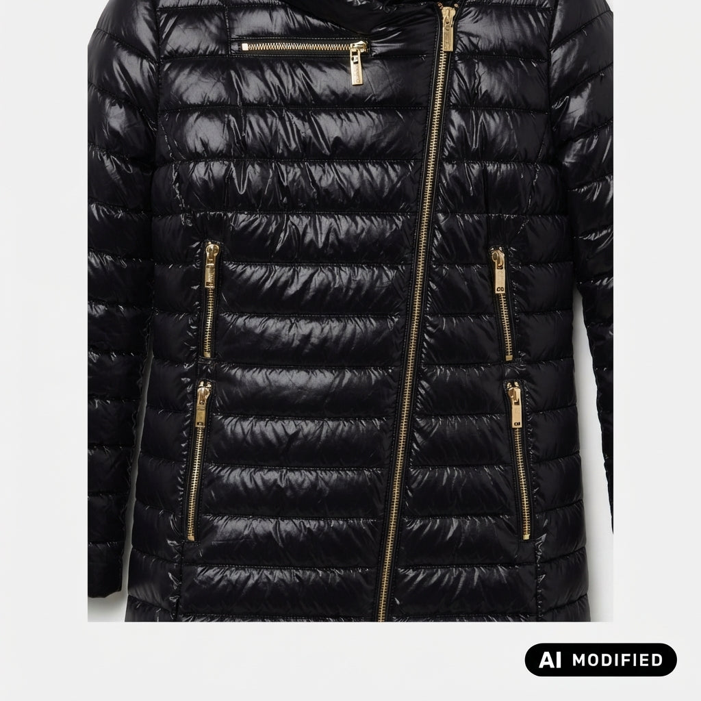 Relish Piumino DIESSAM_A lungo manica lunga con tasche più zip trasversale più cappuccio più bordo ecopelliccia RDA2605009028 nero