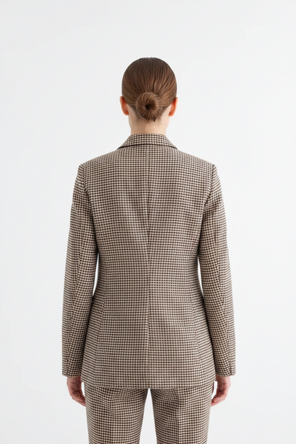 Giacca Donna Oversize Elegante a Quadretti con Sei Bottoni
