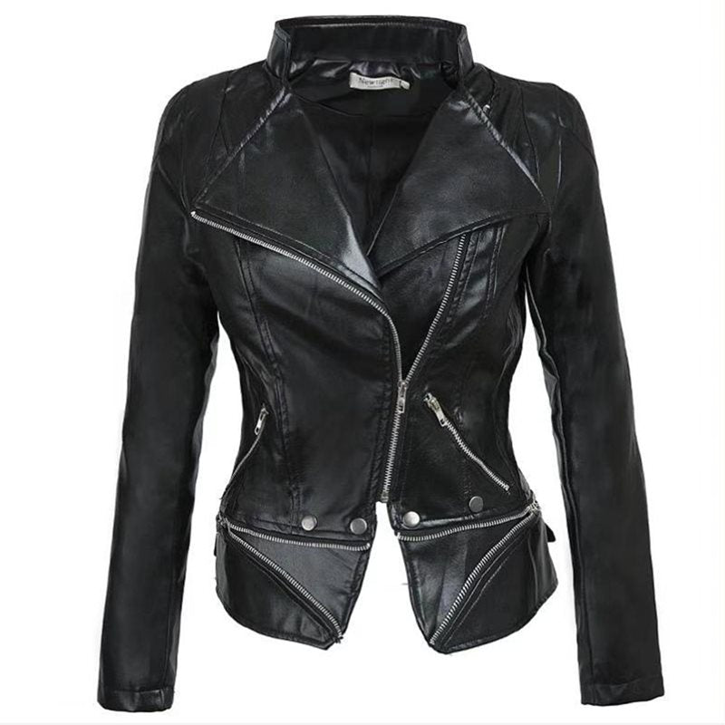 Giubbotto Donna Invernale Nera in Ecopelle – Giubbotto con Zip