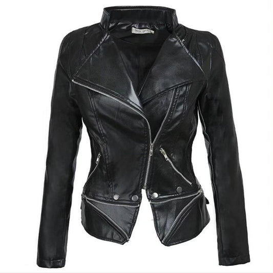 Giubbotto Donna Invernale Nera in Ecopelle – Giubbotto con Zip