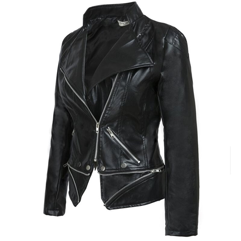 Giubbotto Donna Invernale Nera in Ecopelle – Giubbotto con Zip